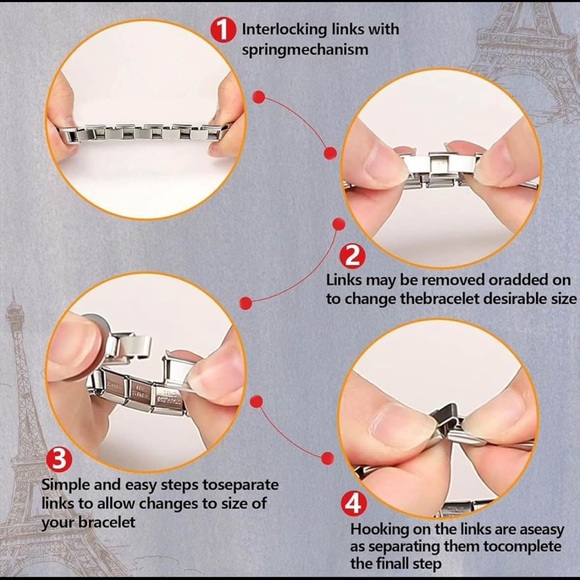 Vintage Y2K Italian Charm Bracelet Link Charms Stainless Steel stretch Silver - Picture 3 of 8